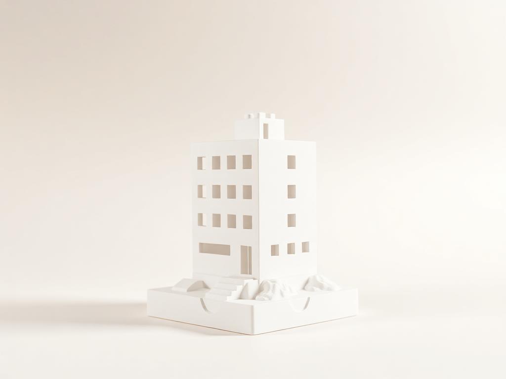 Weißes 3D gedrucktes Architekturmodell eines modernen Gebäudes