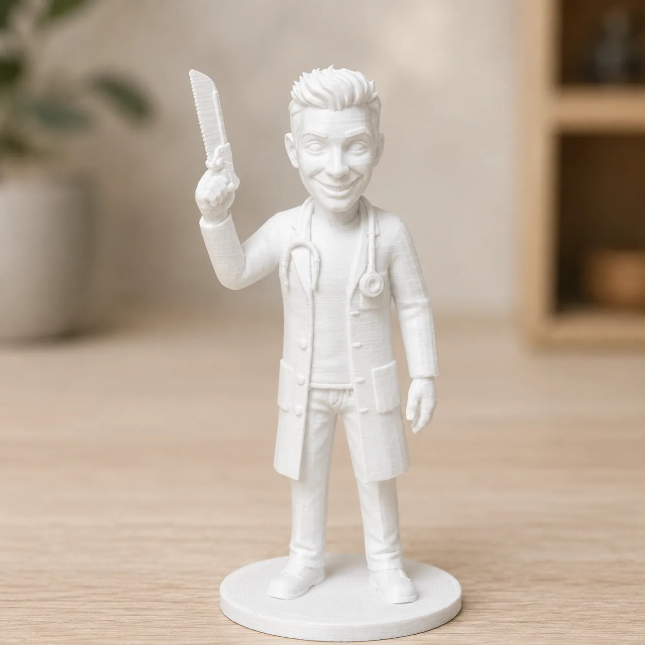 3D gedruckte Doktor-Figur in Weiß nach Kunden-Cartoon-Vorlage — 48h Express, 3D-Modellierung aus 1080 Wien, sofortdruck.at