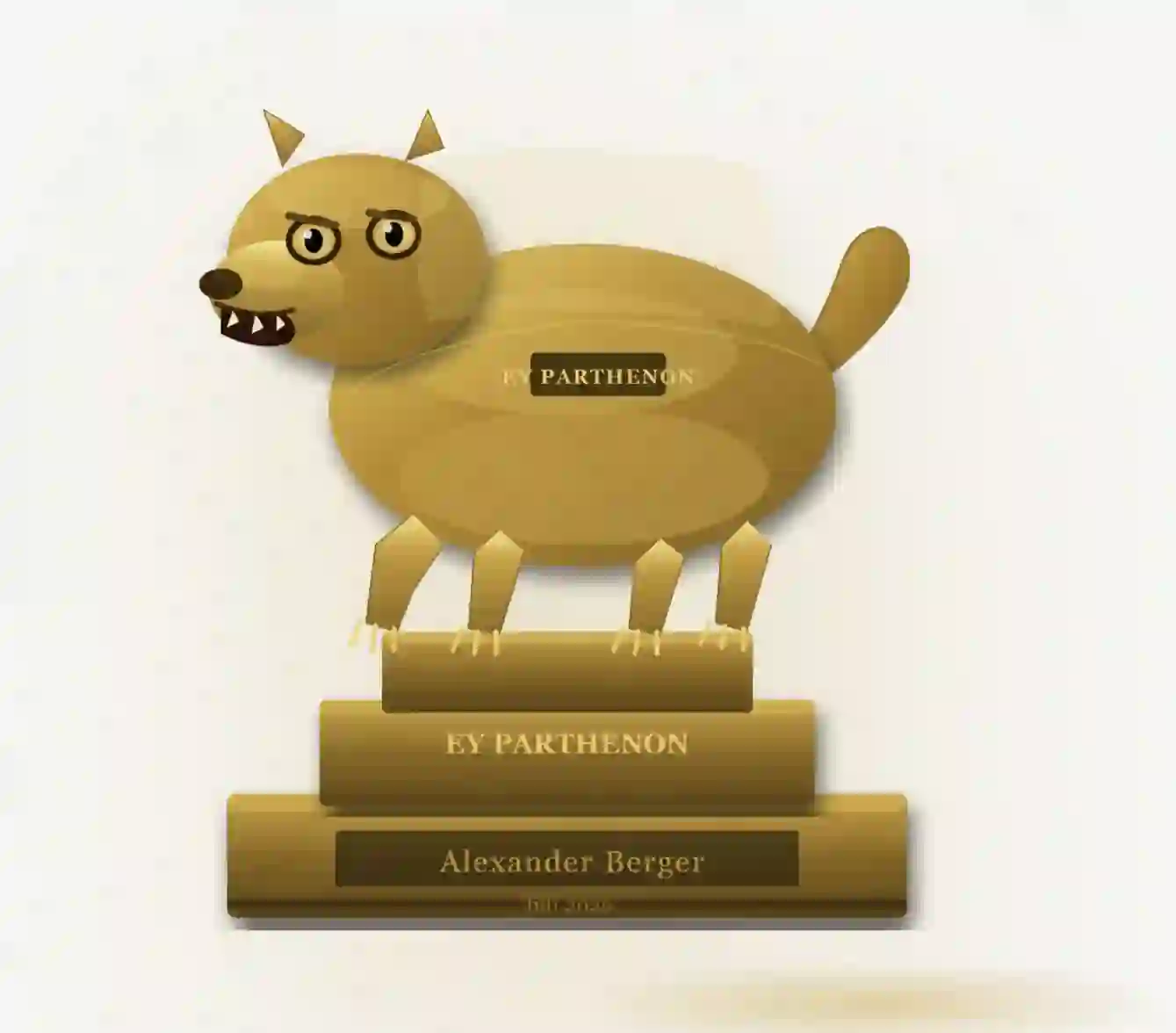 Kunden-Skizze einer Honeybadger-Trophäe mit Sockel und Namensgravur EY Parthenon — Cartoon-Vorlage für individuelle 3D-Modellierung in 1080 Wien, sofortdruck.at